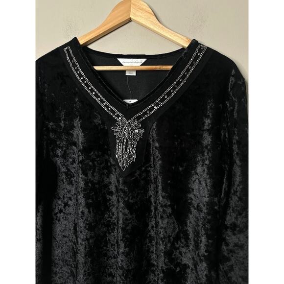 Christopher & Banks Black Velvet Top Beaded Whimisgoth Goth Witchy Boho Size XL - Picture 2 of 9